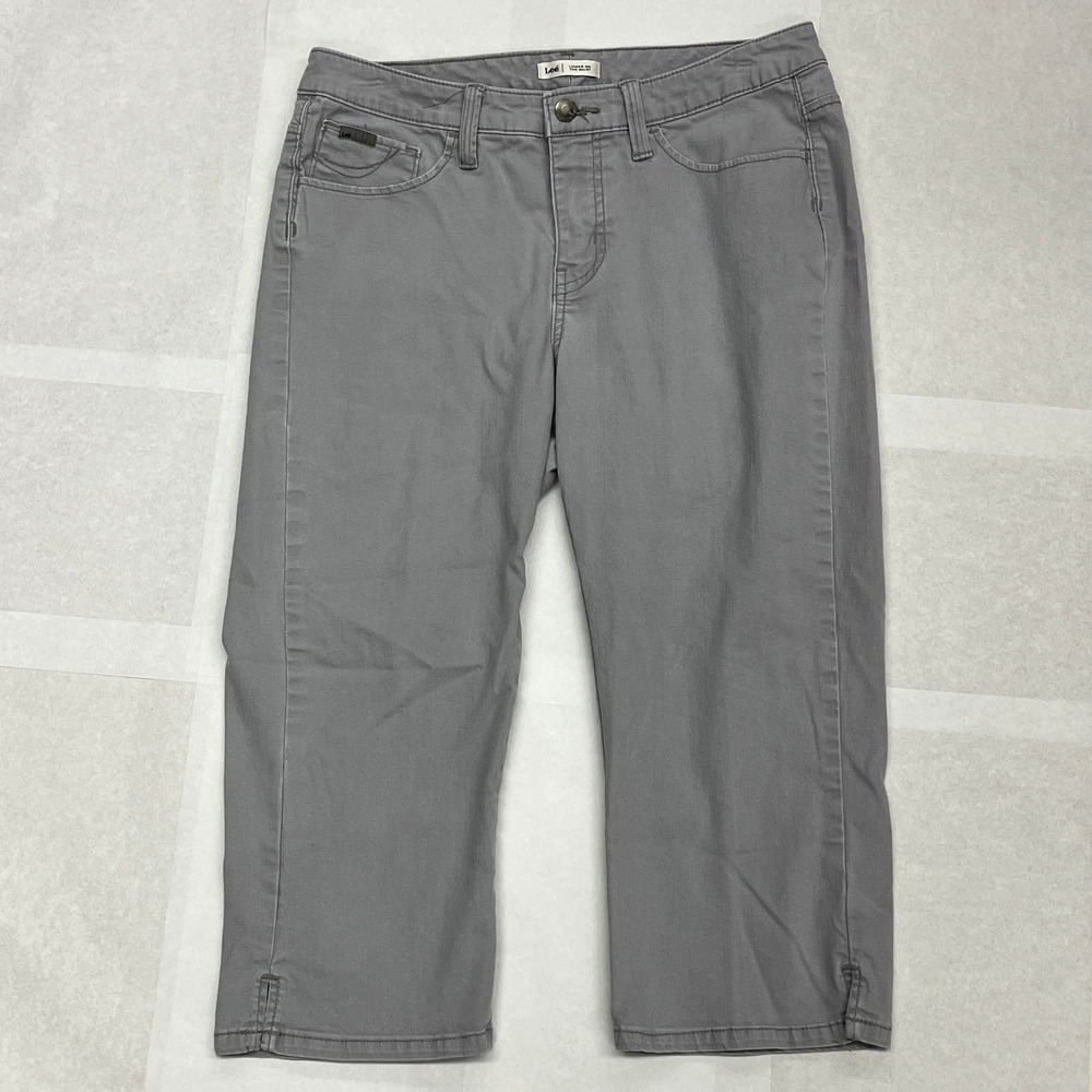 Lee Women Gray Lower On The Waist Capri Pants Size 8 M Stretch Cropped Neutral